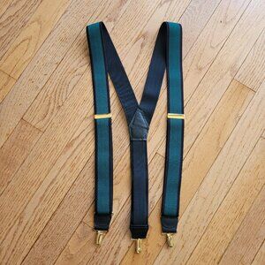 CAS Suspenders W Germany Green & Black Stripe Adjustable Clip-On Elastic Braces